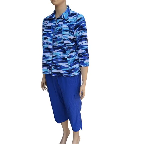 Chico's Zenergy 3 XL 16 Travel 2 Piece Set Blue Wave Jacket Capri Cargo Pants - Picture 6 of 13